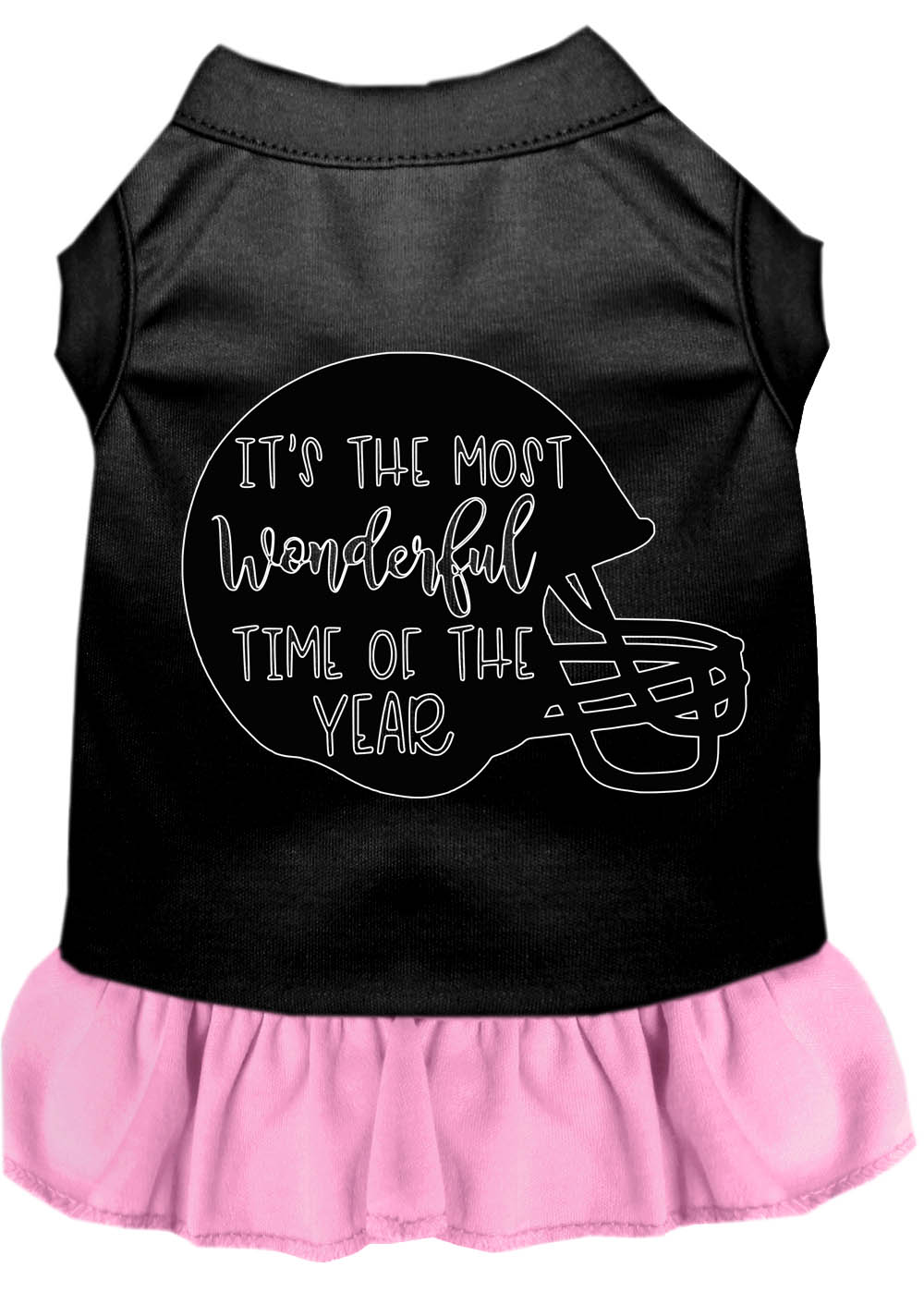 Most Wonderful Time of the Year (Football) Screen Print Dog Dress Black with Light Pink Lg